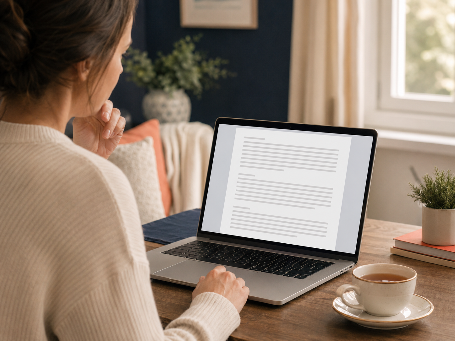 A person reviewing a warmly written personal letter on a laptop