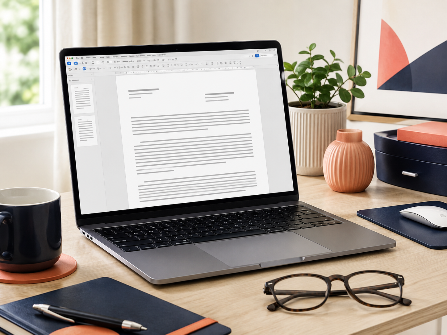 A polished professional letter displayed in a document editor on a laptop